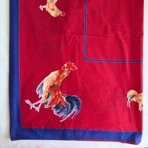 William Sonoma Rooster Chicken Tablecloth Red Blue 70X90 Americana French